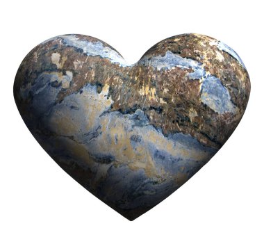 Beyaz arka planda izole edilmiş 3D şekillendirilmiş mermer kalp, Sevgililer Günü illüstrasyonu