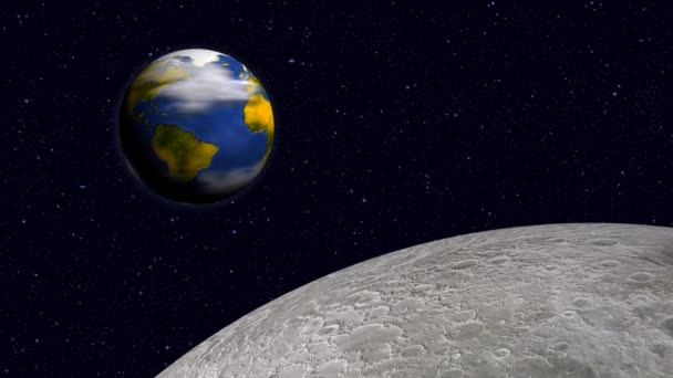 View Moon Surface Rotating Earth Render Educational Footage — ストック動画