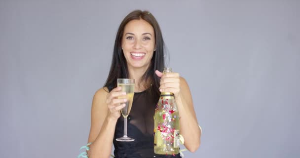 Charming woman welcoming in the New Year — Stock Video