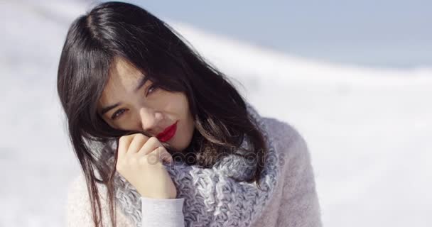 Happy cute asian girl enjoying her winter time — Stock Video