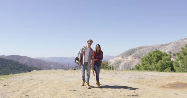 Coppia amorevole passeggiando in montagna — Video Stock