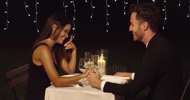 Romantic young man kissing his dates hand — Stock Video