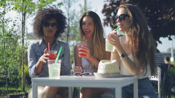 Vrouwen hebben van drankjes in de zomerdag — Stockvideo