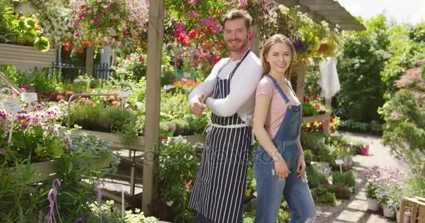 Gardeners gesturing thumbs up — Stock Video