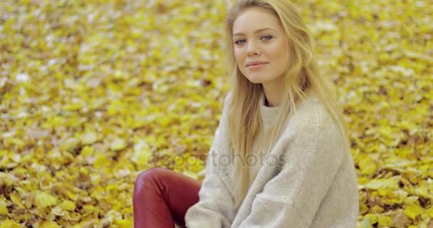 Thoughtful woman sitting on ground — Stock Video