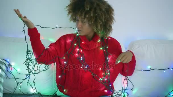 Young model posing with lights — Stock Video