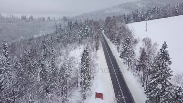 Majestátní pohled na silnici v zasněžených horách — Stock video