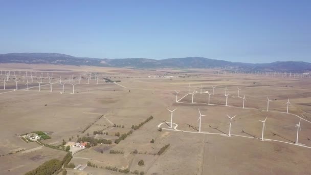 Aerial shot of windmills in desert — Stock Video