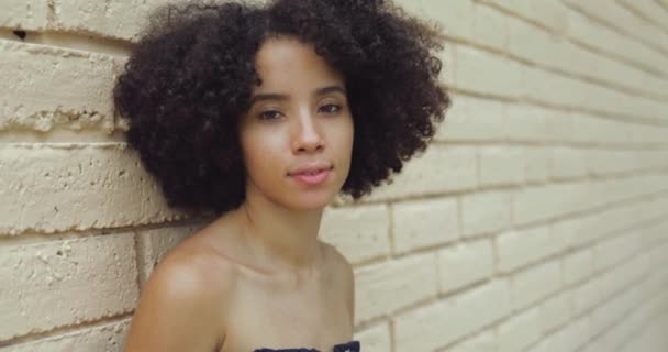 Mooie rustige zwarte vrouw op straat — Stockvideo