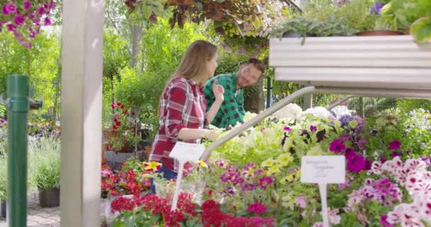 Conteúdo casal plantando flores juntos — Vídeo de Stock