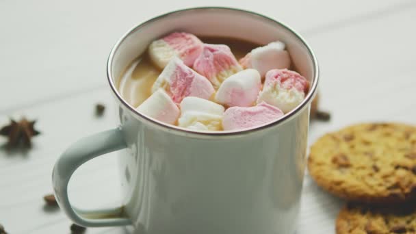 Xícara de cacau com marshmallows — Vídeo de Stock