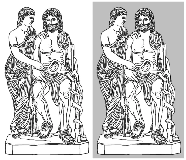 Marmorstaty Aesclepius Den Grekiska Guden Medicin Och Hygia Den Grekiska Stockbild