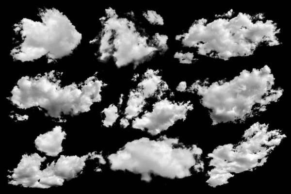 Conjunto Nubes Aisladas Sobre Negro Elementos Diseño — Foto de Stock