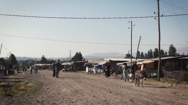 散歩するエチオピアの人々 の村 — ストック動画