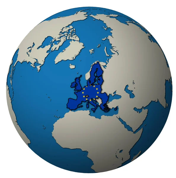 European union territory with flag over globe map — Stock Photo, Image