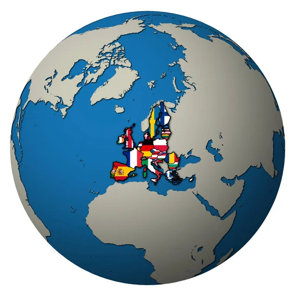 Európai Unió területén zászlók alatt globe megjelenítése — Stock Fotó