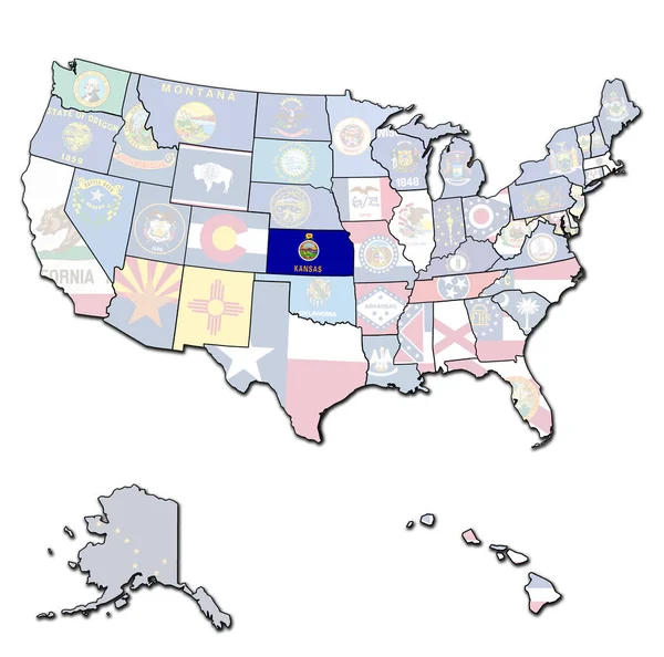 Kansas op kaart van de v.s. — Stockfoto