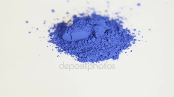 Extreme Close Blue Pigment Spinning Isolated White Background — Stock Video