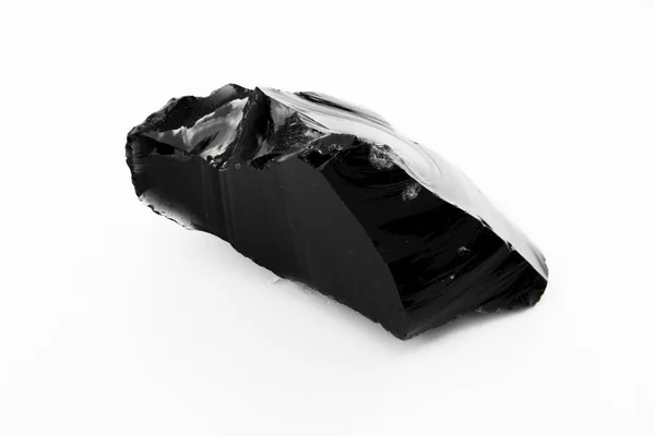 Extreme Close Obsidian Mineral Isolated White Background — Stock Photo, Image