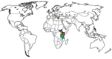 Doğu Afrika topluluğu toprakları üzerinde Dünya Haritası