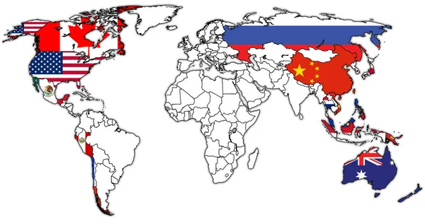 Ásia-Pacífico Território de cooperação económica no mapa mundial — Fotografia de Stock