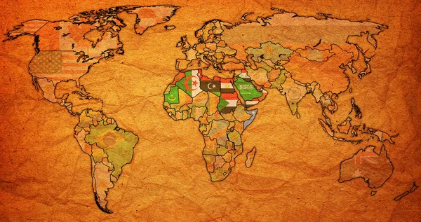 Liga arabských států organizace území na mapě světa — Stock fotografie
