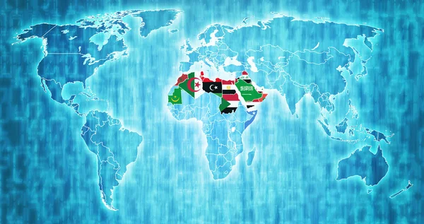 阿拉伯联盟组织在世界地图上的领土 — 图库照片