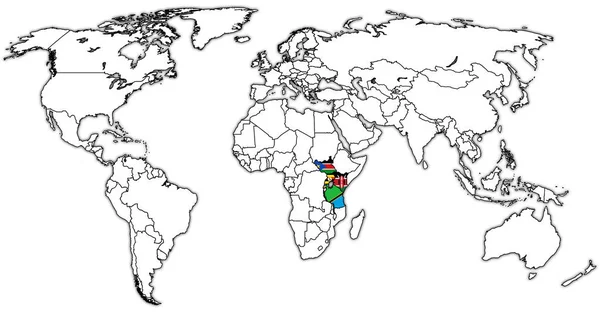 Έδαφος της Κοινότητας Ανατολικής Αφρικής στον παγκόσμιο χάρτη — Φωτογραφία Αρχείου