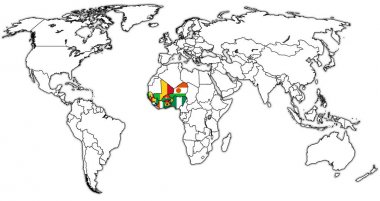 Dünya Haritası üzerinde ekonomik topluluk Batı Afrika ülkeleri bölge