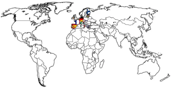 Território da área do euro no mapa mundial — Fotografia de Stock