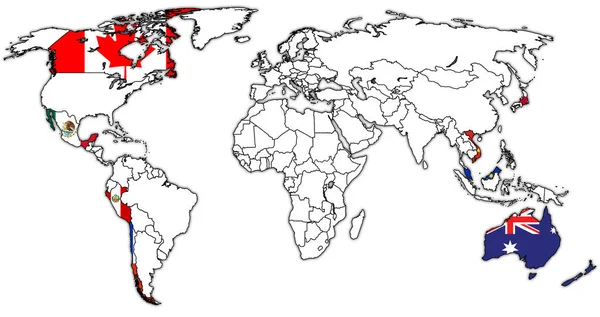 Le territoire du Partenariat transpacifique sur la carte du monde — Photo