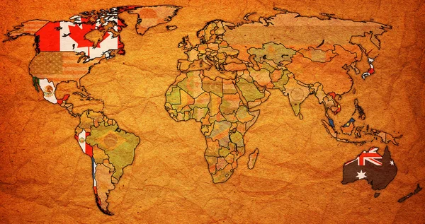 Le territoire du Partenariat transpacifique sur la carte du monde Images De Stock Libres De Droits