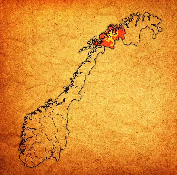 W regionie Troms na administracji Mapa Norwegii — Zdjęcie stockowe