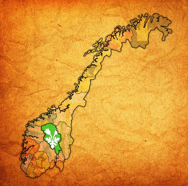 Région d'Oppland sur la carte d'administration du nord — Photo
