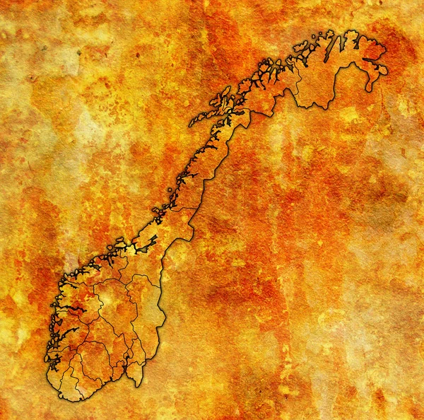 Régions sur la carte d'administration de la norvege — Photo