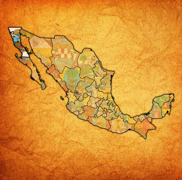 Baja California op administratie kaart van Mexico — Stockfoto