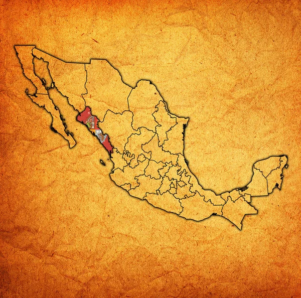 Sinaloa op administratie kaart van Mexico — Stockfoto