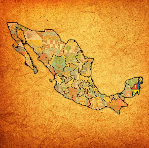 Quintana Roo en el mapa de administración de México —  Fotos de Stock