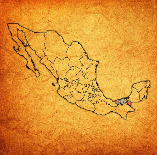 Tabasco no mapa da administração de México — Fotografia de Stock