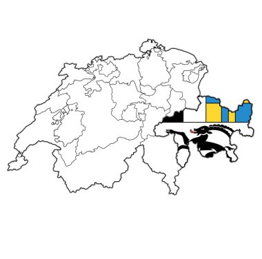 İsviçre haritasında Grisons kantonu bayrağı