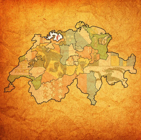 Vlajka kantonu Basilej-Landschaft na mapě Švýcarsko — Stock fotografie