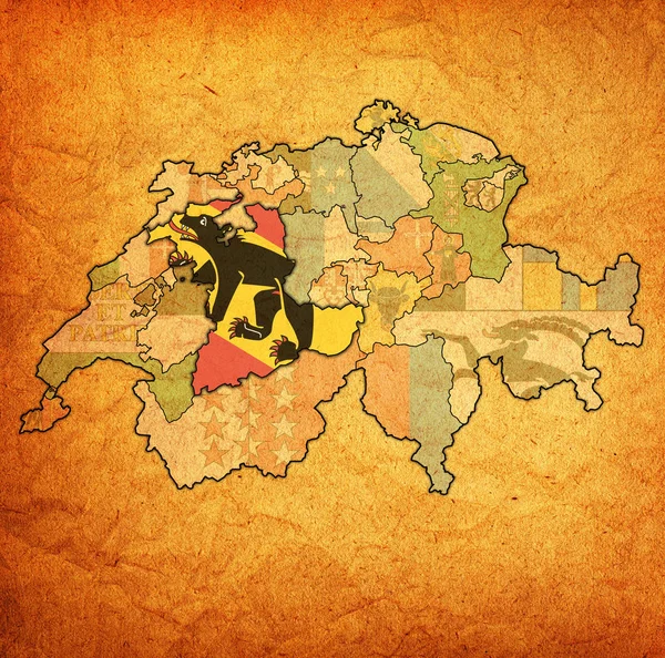 Flag of Bern canton on map of switzerland — 스톡 사진
