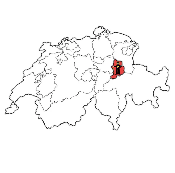 Drapeau du canton de Glaris sur la carte de Suisse — Photo