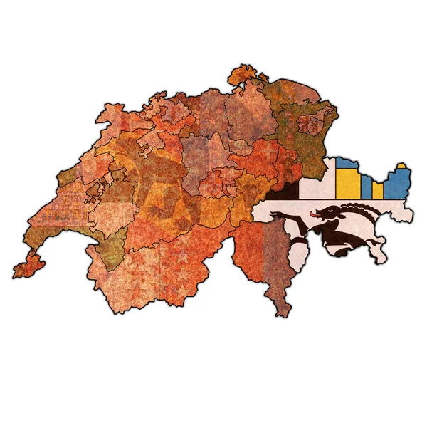 Bandera de Grisons cantón en el mapa de Suiza — Foto de Stock