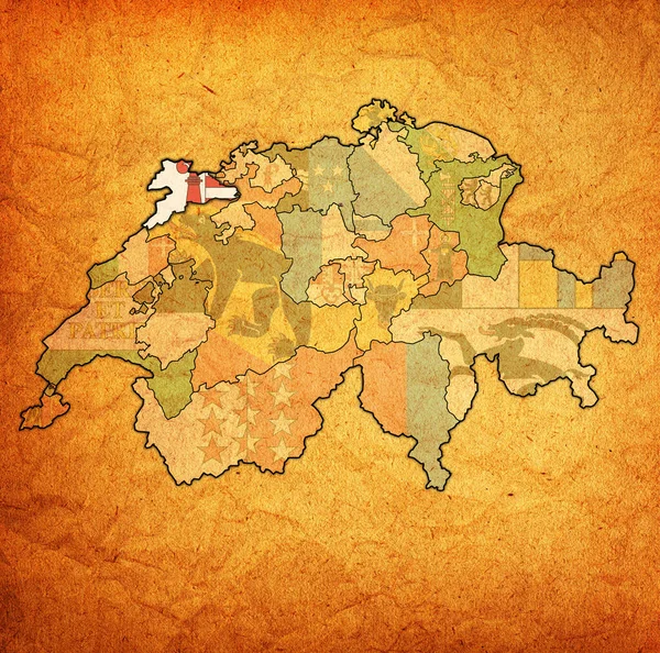 Флаг кантона Юра на карте Швейцарии — стоковое фото
