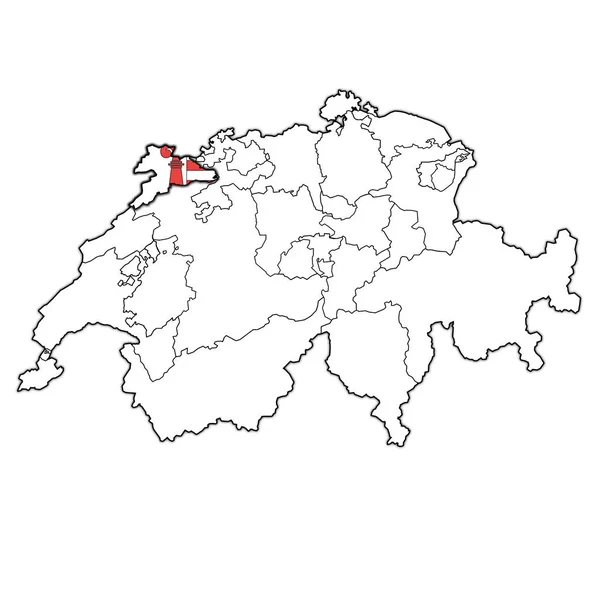 Bandiera del cantone del Giura sulla mappa di Svizzera — Foto Stock