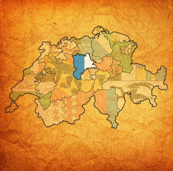 루젠 칸 톤의 깃발 - 지도에 있는 스위스 — 스톡 사진