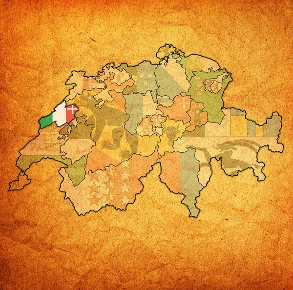 新堡州的国旗在瑞士地图上 — 图库照片