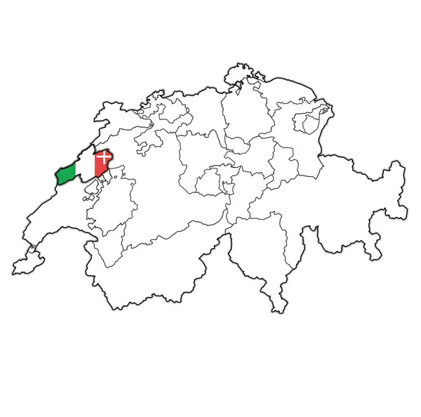 Bandera de Neuenburg cantón en el mapa de Suiza — Foto de Stock