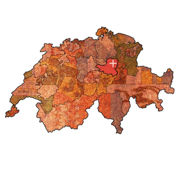 Bandiera del cantone di Schwyz sulla mappa di Svizzera — Foto Stock